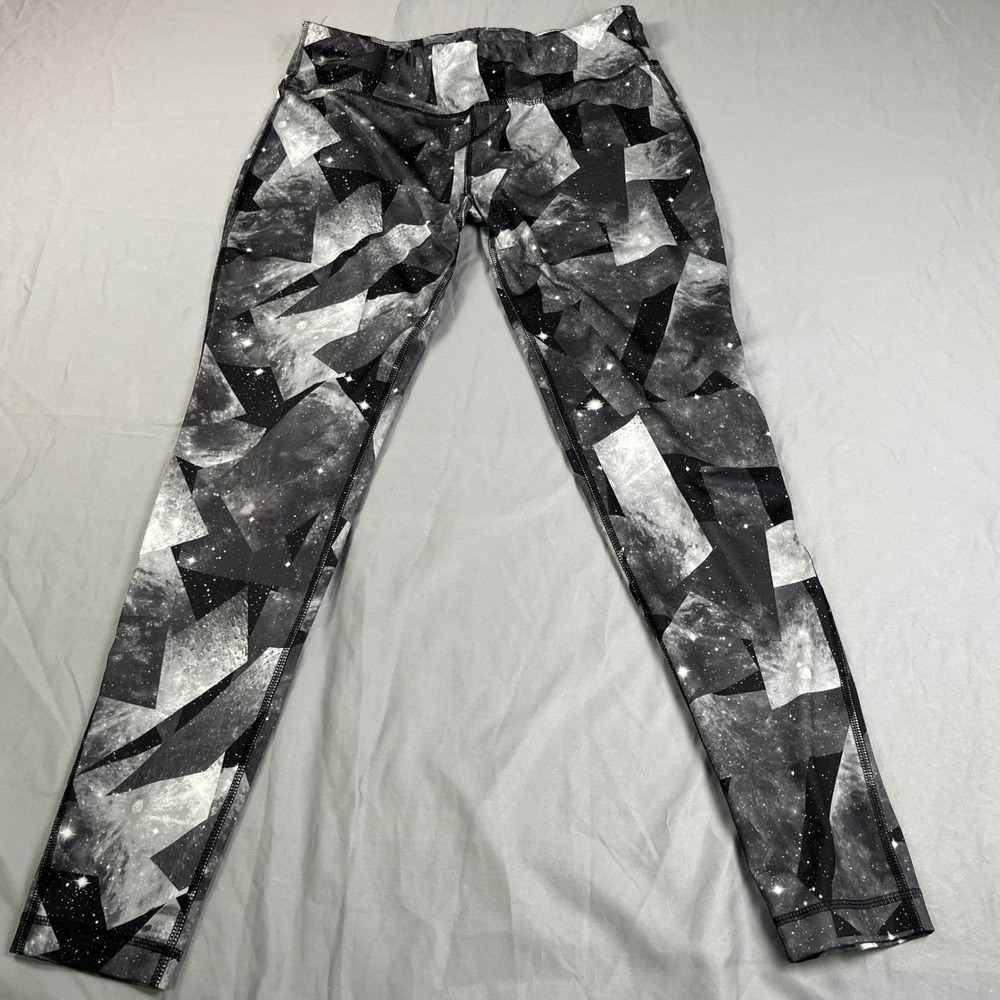 Danskin Now Womens Galaxy Moon Geometric Print Leggings Black Grey Size M 8-10